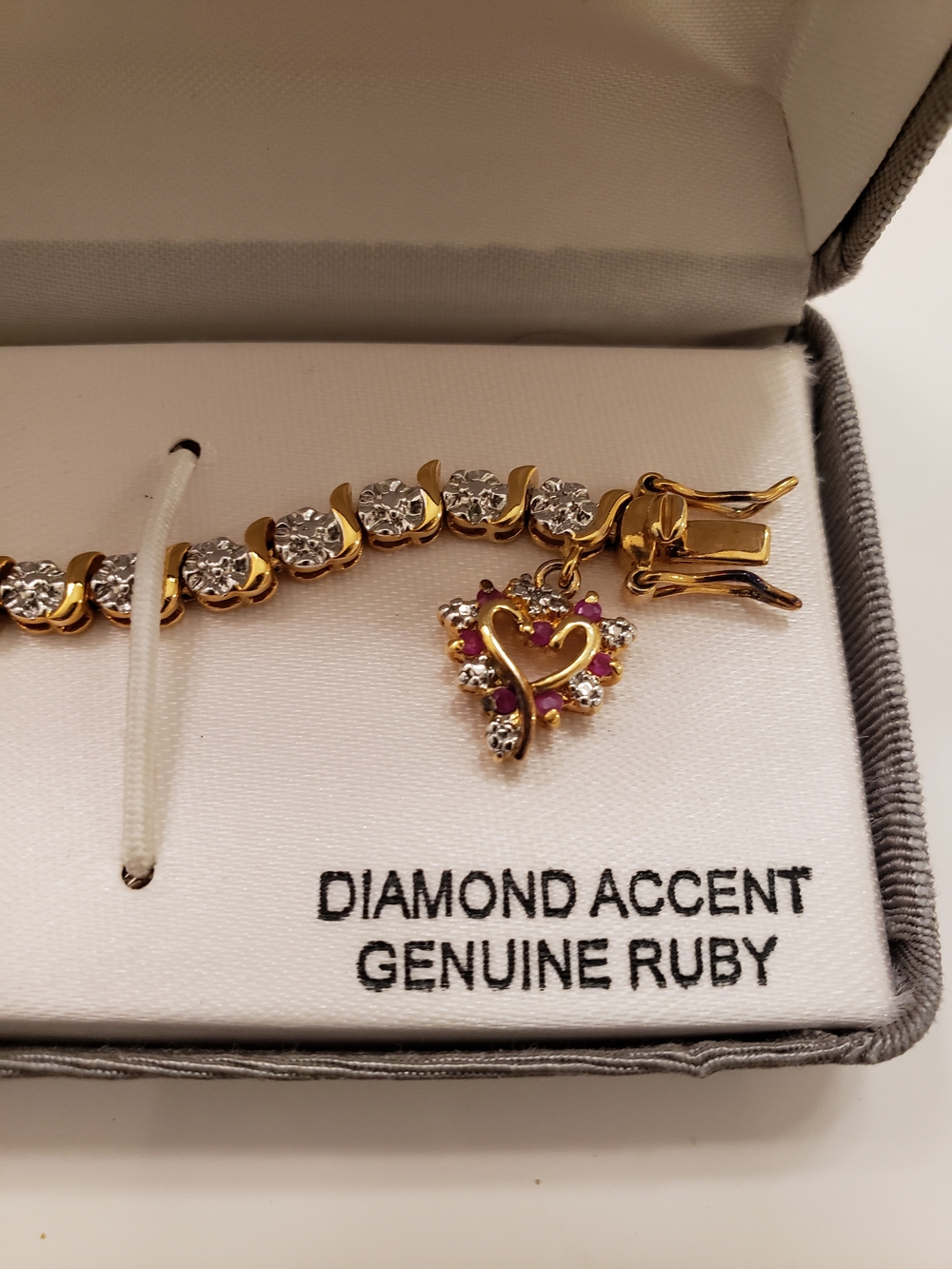 Diamond Accent and Ruby Heart Bracelet 18k Gold Over Sterling Silver NWT